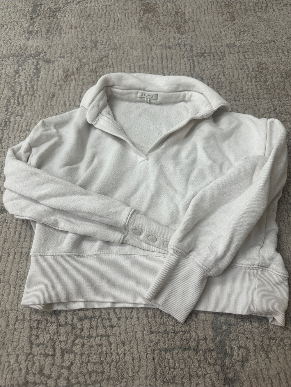 Z Supply White Snap-Cuff Collar Pullover